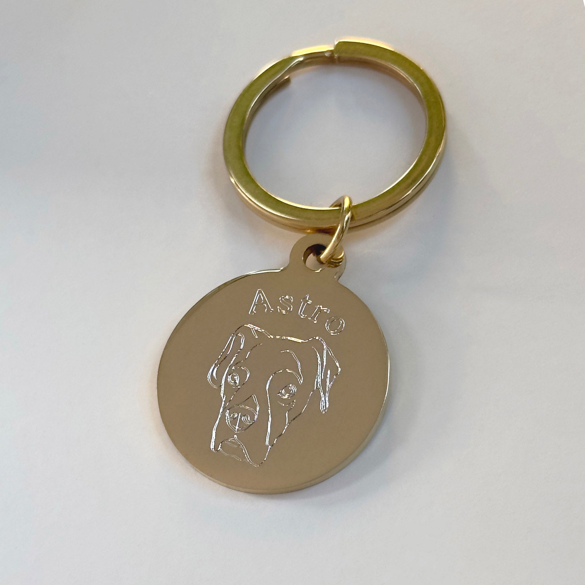 Pet Portrait Circle Keychain - Gold