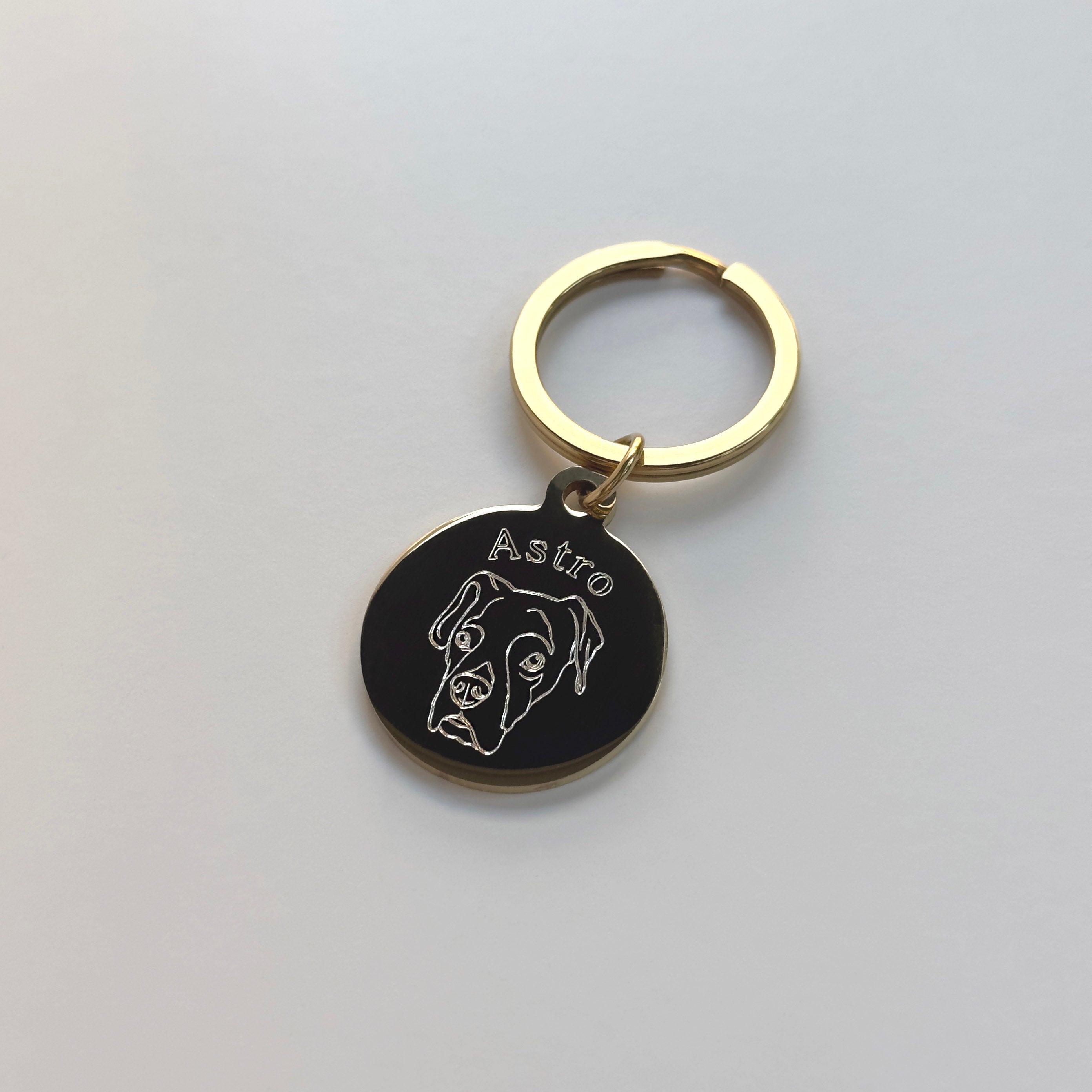 Pet Portrait Circle Keychain - Gold