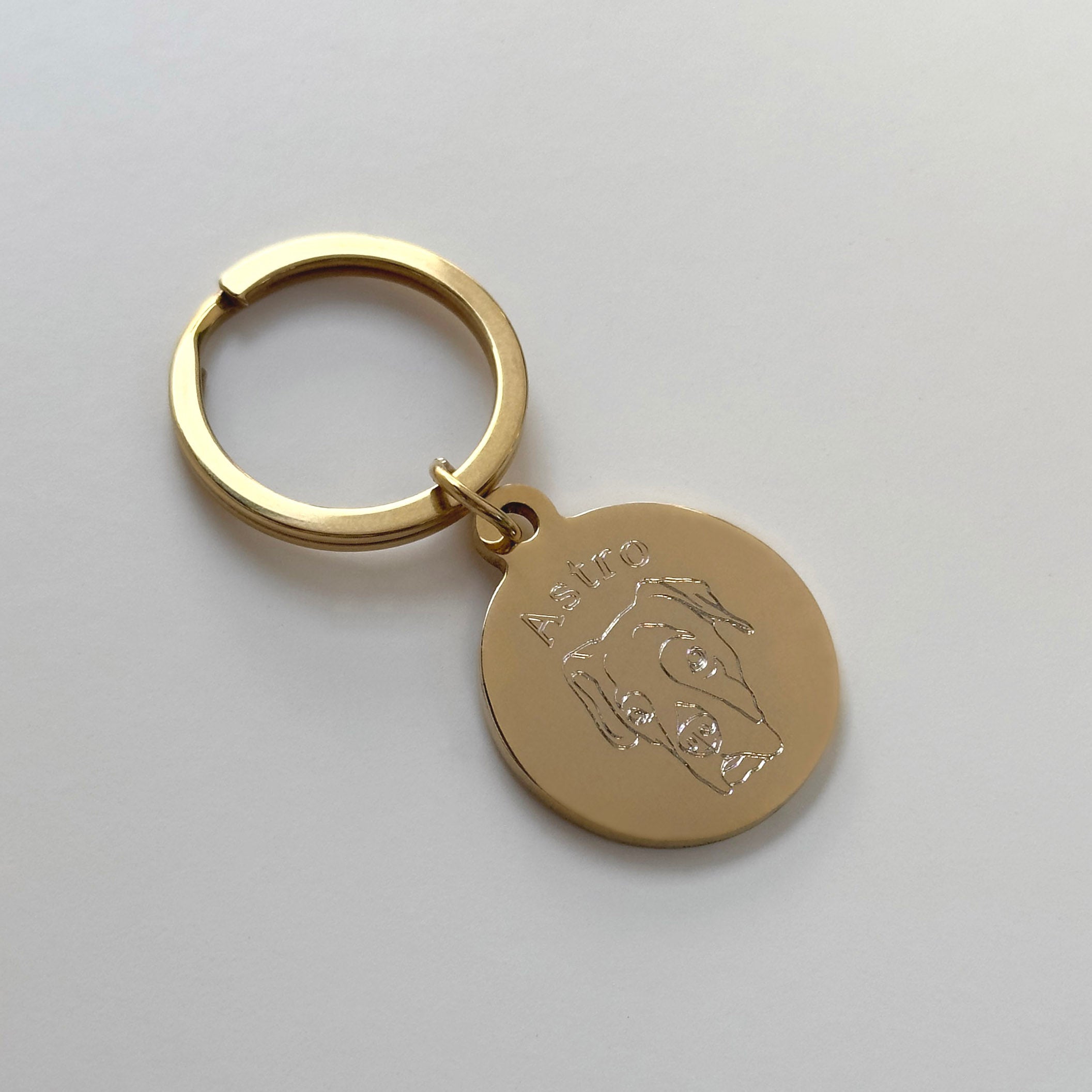 Pet Portrait Circle Keychain - Gold