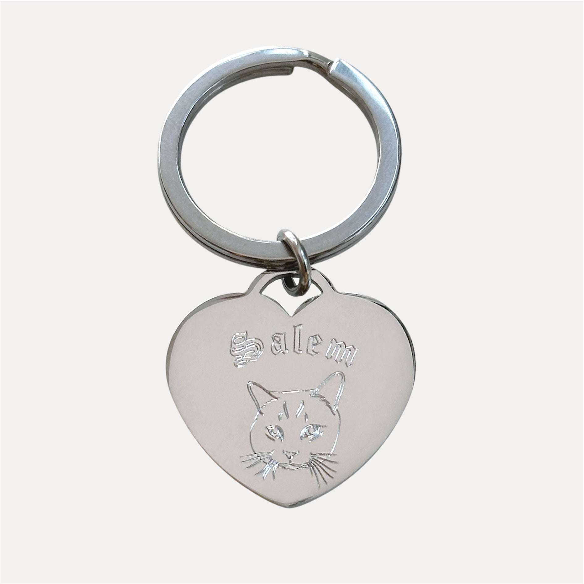 Pet Portrait Heart Keychain - Silver